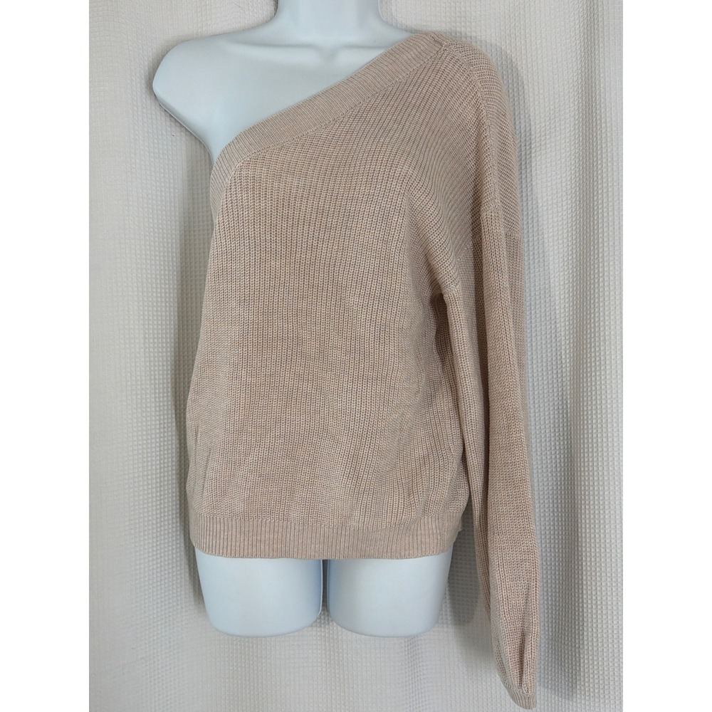 Gentle Fawn Womens One Shoulder Long Sleeve Ribbed Knit Sweater Beige Large NWT